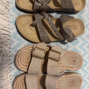 Bundle Metallic Sandal and Natural Buckle Slide Set - Beige/Bronze